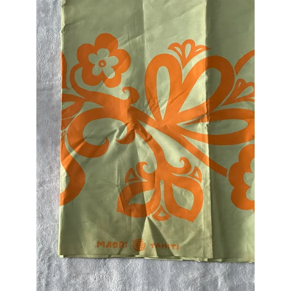Vintage Maori Tahiti Fabric Panel Orange Floral Design Green 70
